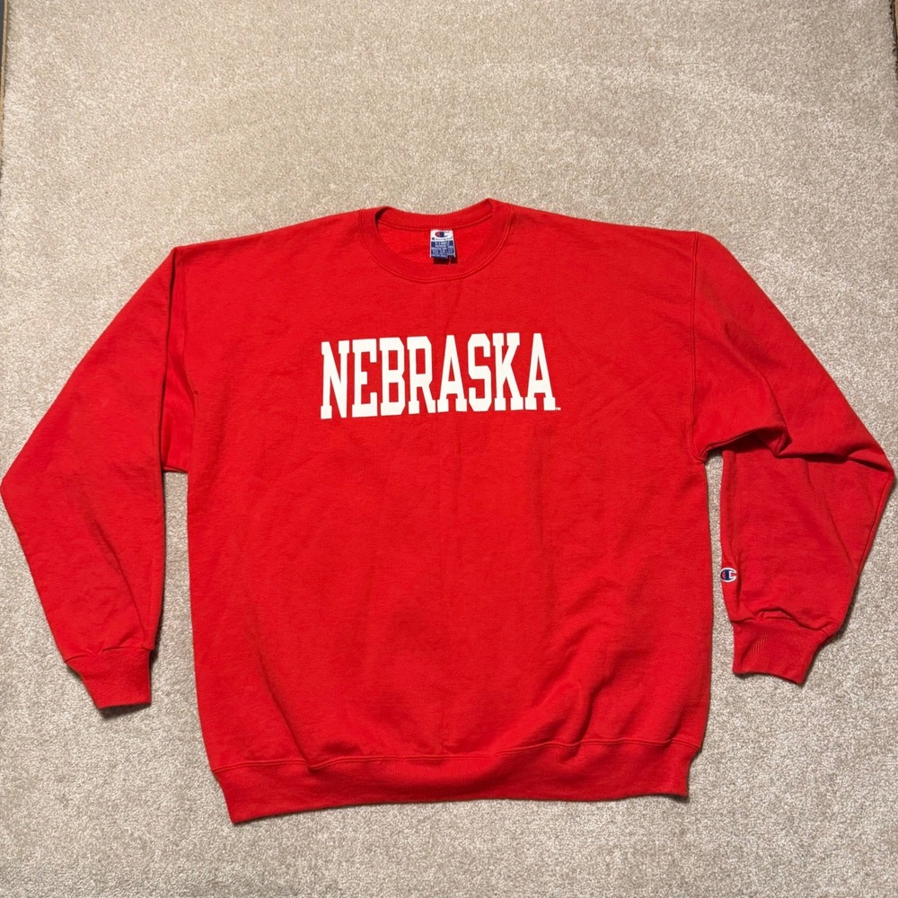 Nebraska Huskers Champion Sweatshirt‎ Men XL Red NCAA Crewneck Pullover Fleece